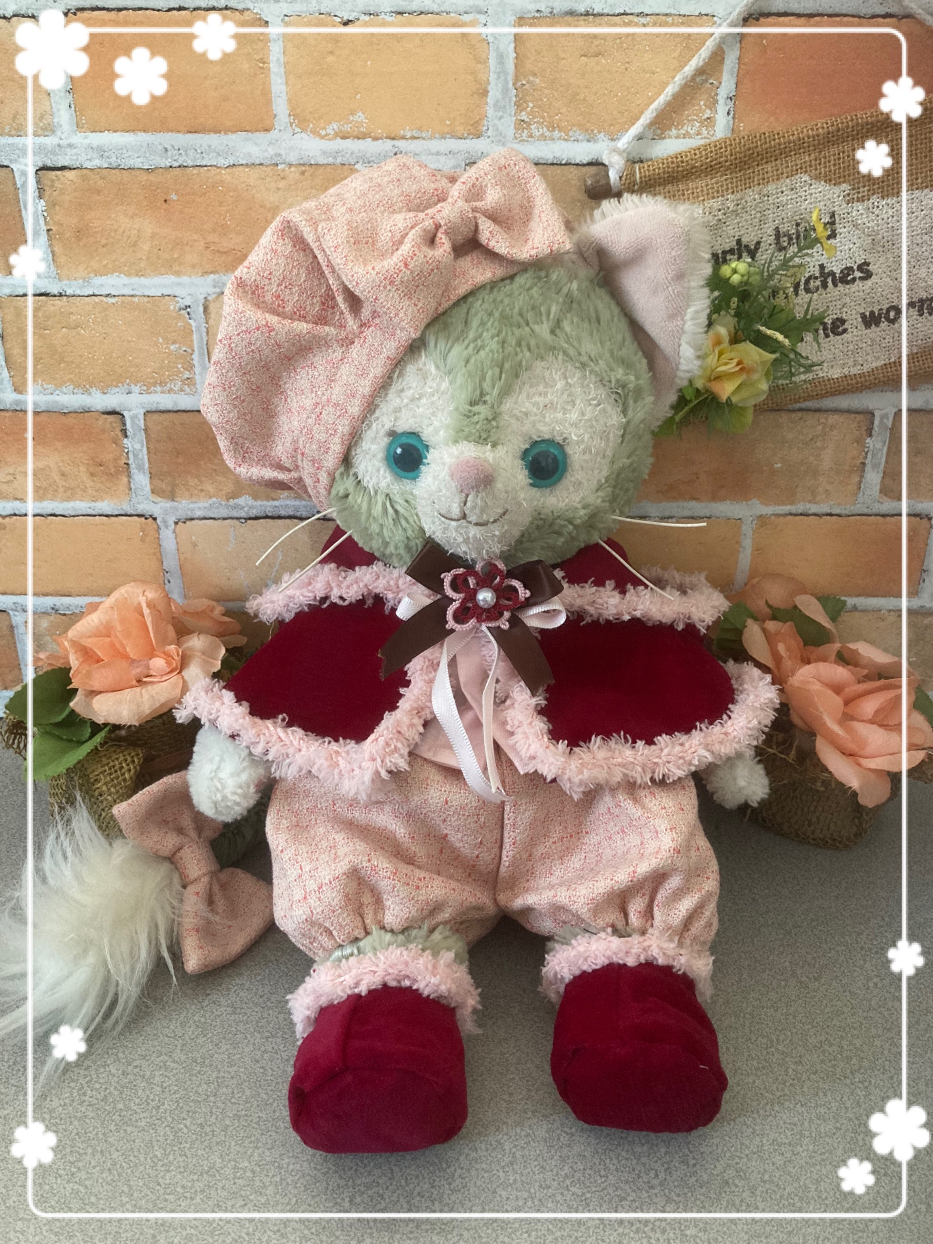 クリスマス☆ジェラトーニSサイズ☆コスチューム☆ピンクチェック8点セット ☆ボア付きケープ