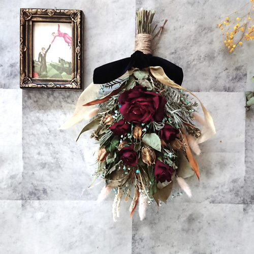 アンティーク ドライフラワー ハンドメイド タグ 紙モノ リース №820 アンティーク ドライフラワー ハンドメイド タグ 紙モノ リース №820