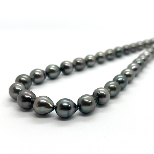 黒蝶真珠パールネックレス セミバロック 約10-8ミリ タヒチアンパール