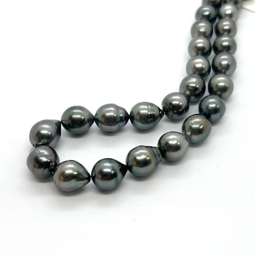 黒蝶真珠パールネックレス セミバロック 約10-8ミリ タヒチアンパール