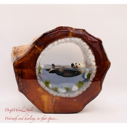 一つ限りの流木アート 海に浮かぶラッコ ジオラマ 流木 フィギュア 置物 インテリア レジン テラリウム 生き物 N4 1枚目の画像