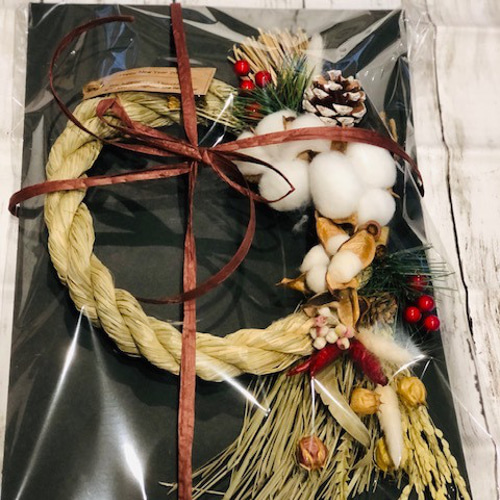 しめ飾り お正月リース しめ縄 綿の実 ハンドメイド ドライフラワー