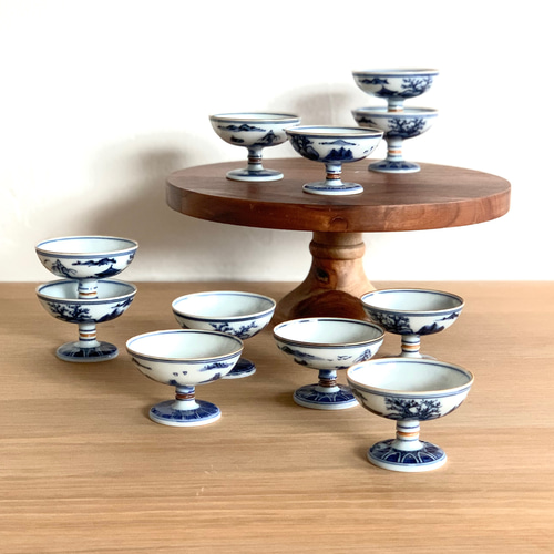 京焼・清水焼】京都 水野春陽窯 染付 呉須 山水 盃 珍味入れ お猪口