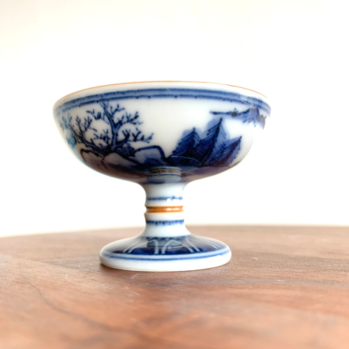 京焼・清水焼】京都 水野春陽窯 染付 呉須 山水 盃 珍味入れ お猪口