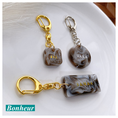 名入れ チョコマーブルチャーム】キーホルダー キーリング チャーム