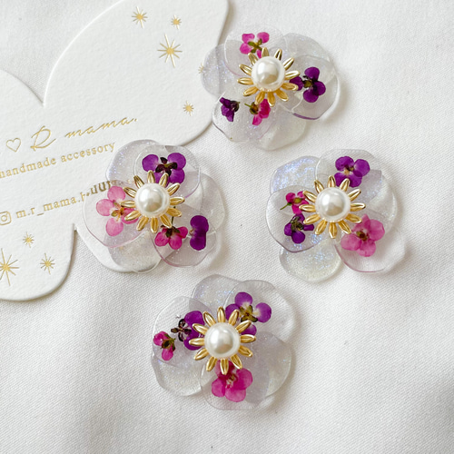黄昏のワイン 赤薔薇ドライフラワー封入 鉱石レジン ピアス