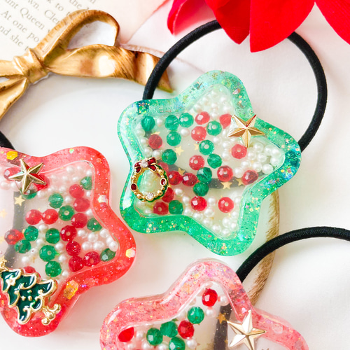 クリスマス☆レジン シャカシャカ シェイカー 星 ビーズ パール