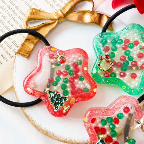 クリスマス☆レジン シャカシャカ シェイカー 星 ビーズ パール