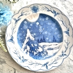 雪景色プレート　飾り皿　オールブルー 7枚目の画像