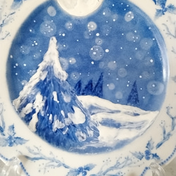 雪景色プレート　飾り皿　オールブルー 4枚目の画像