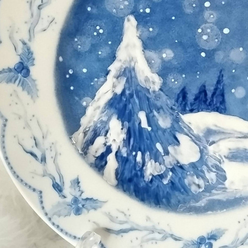 2021年冬の風景皿 雪景色プレート 飾り皿 オールブルー その他アート あとりえしおん