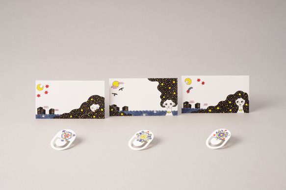 MESSAGE CARD＆PAPER CLIP６セット入【白昼夢/月と星　特別箔版】作家／川島　優子 5枚目の画像