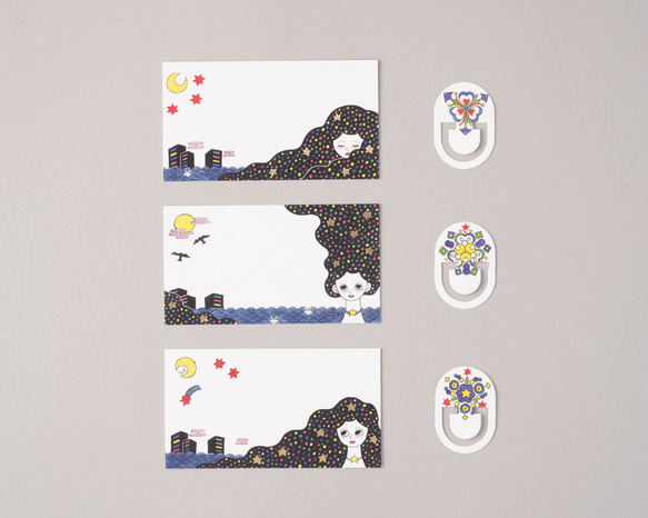 MESSAGE CARD＆PAPER CLIP６セット入【白昼夢/月と星　特別箔版】作家／川島　優子 4枚目の画像
