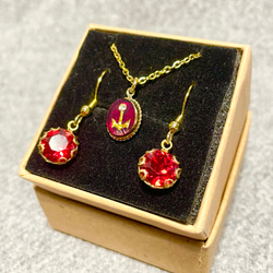 ❄︎ Coffret ❄︎ ドイツ製ヴィンテージネックレス×一粒ピアス【Red Marin】 7枚目の画像