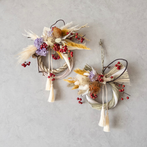 ドライフラワーのしめ縄リース/正月飾り/しめ縄飾り しめ縄・しめ飾り