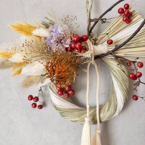 ドライフラワーのしめ縄リース/正月飾り/しめ縄飾り しめ縄・しめ飾り