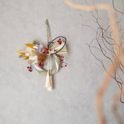 ドライフラワーのしめ縄リース/正月飾り/しめ縄飾り しめ縄・しめ飾り