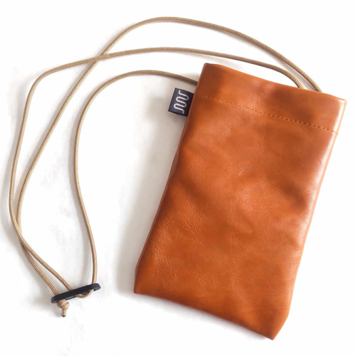 本革（山羊革）茶」ナイロン裏地付き スマホポシェット スマホポーチ