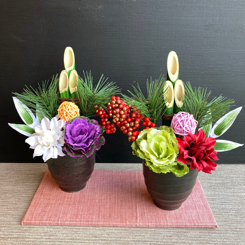 数量限定【大人気】お正月 ミニ門松 ー黒ツヤなし・受注制作 しめ縄