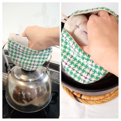 【手織り】シェパードチェック柄の鍋つかみ 5枚目の画像