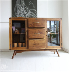 チーク無垢材 引き戸食器棚 Cief/N ショーケース 飾り棚 カウンター