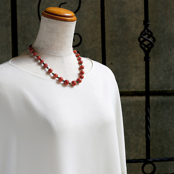 《1個限定販売》18金 高知県産 赤珊瑚 & マラカイト デザイン ネックレス 45cm 日本製 wlt95 3枚目の画像