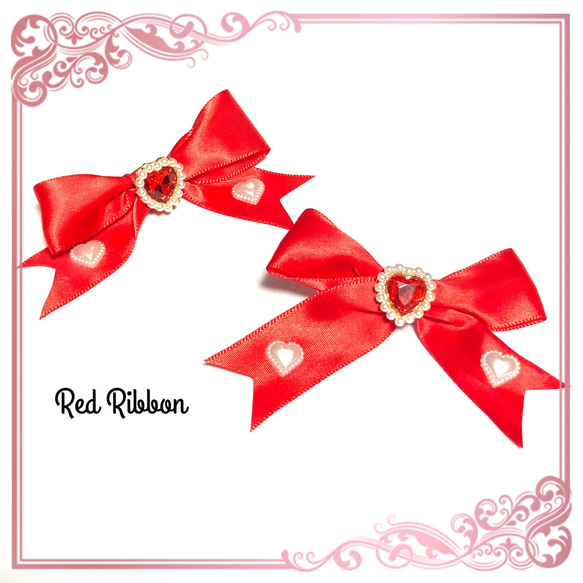 レッドリボン ヘアリボン ヘアピン 髪飾り 推し ロリータ 地雷