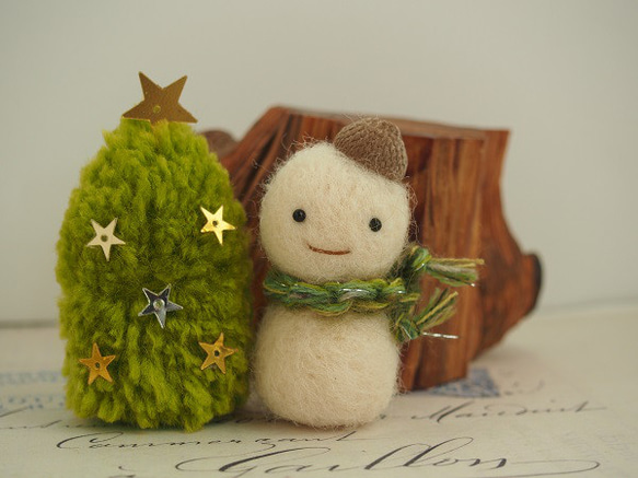 森からのおくりもの　どんぐりゆきだるま　ツリー　２点ｓｅｔ　羊毛フェルト　置物　クリスマス　 4枚目の画像