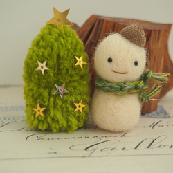 森からのおくりもの　どんぐりゆきだるま　ツリー　２点ｓｅｔ　羊毛フェルト　置物　クリスマス　 2枚目の画像