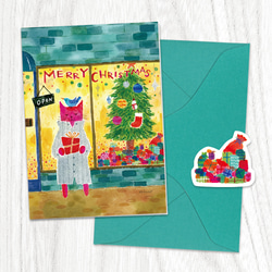 赤い猫と青い鳥「ハルとソラ」のクリスマス・ミニカード3種セット［封筒・シール付］ 4枚目の画像