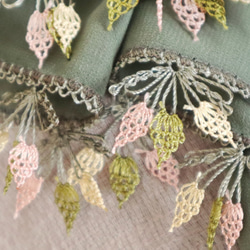 [Made to order] OYA Needlelace chiffon shawl [LEAF] Green 第4張的照片