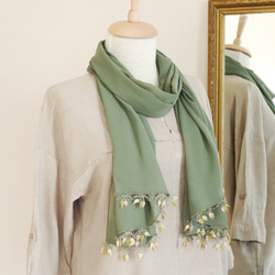 [Made to order] OYA Needlelace chiffon shawl [LEAF] Green 第5張的照片