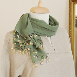 [Made to order] OYA Needlelace chiffon shawl [LEAF] Green 第2張的照片