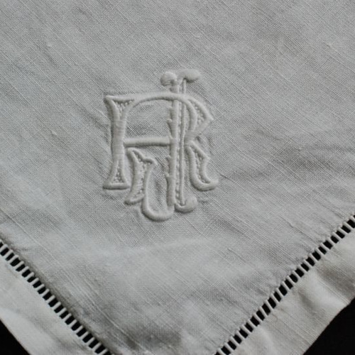 アンテイークリネン RJ白糸刺繍47cmx49cm[2148] 生地 アンティーク