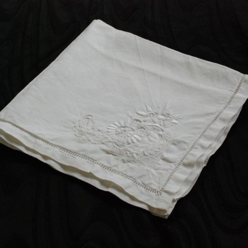 アンテイークリネン RJ白糸刺繍47cmx49cm[2148] 生地 アンティーク
