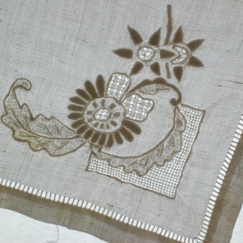 【nyaomama様オーダー専用ページ】リネン刺繍 アンテイークリネン RJ白糸刺繍47cmx49cm[2148] 生地 アンティーク