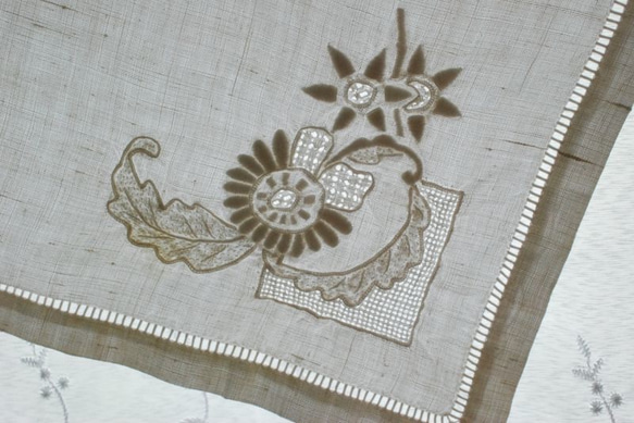 アンテイークリネン RJ白糸刺繍47cmx49cm[2148] 生地 アンティーク
