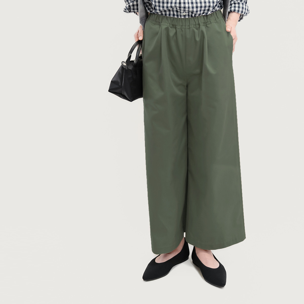 チャーミングにチノを 年間OK ワイドパンツ カーキ 綿混 ●DUNE-WP-KA●