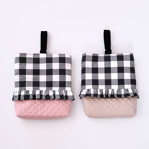 レッスンバッグシューズ入れ体操着袋ハンドメイドグレーギンガムチェック