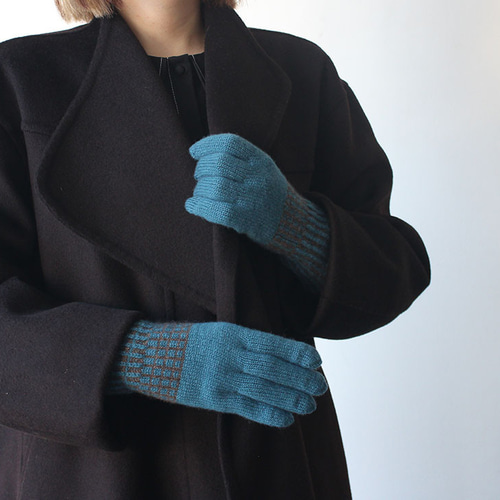 カシミヤ100：% PERCENT 手袋 （ブルー）ホールガーメント・スマホ対応
