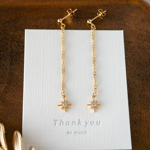 星 スター Star オクタグラム 八芒星 ジルコニア チェーン ピアス