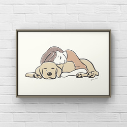 ラブラドールレトリバー【ナップタイム】A4ポスター　犬　ペット　イラスト　うちの子 1枚目の画像