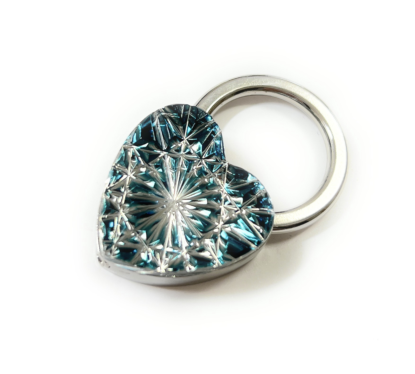 東京切子チャーム　ハート　菊　ダークブルー