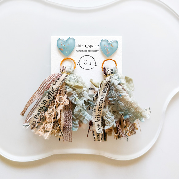 【1226】ハートとタッセルのピアスイヤリング 2way*ハートとくすみカラーなタッセルのピアス/イヤリング ピアス