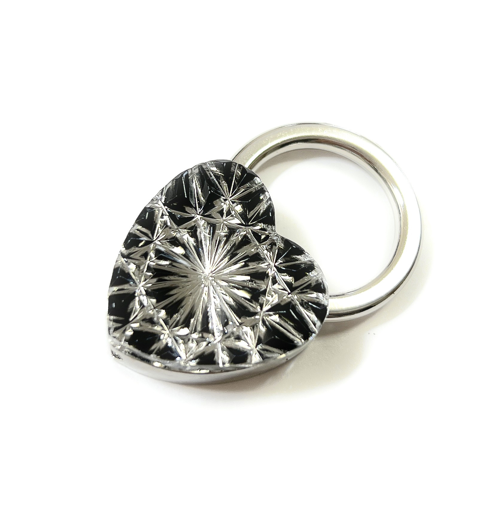 東京切子チャーム　ハート　菊　ブラック