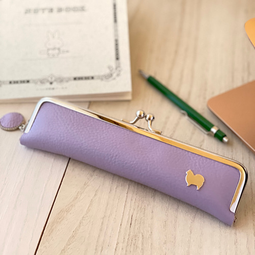 コンパクトがま口ペンケース(ポメラニアン)藤・犬 ペンケース