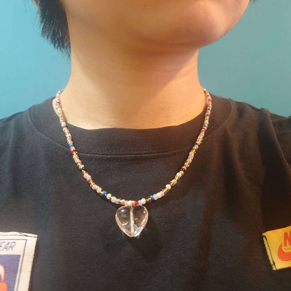 ハートとカラフルビーズでカジュアル可愛いビーズネックレス～heart colorful beads necklace～ 6枚目の画像