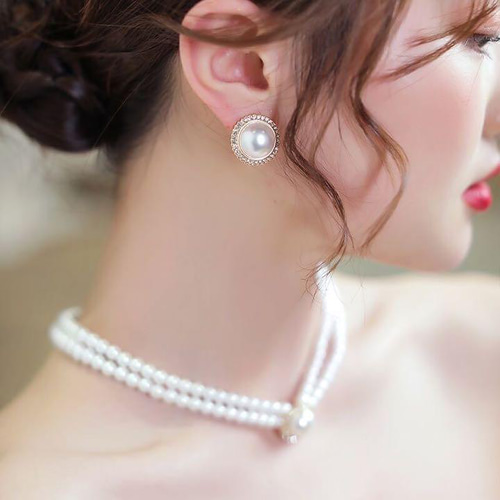 ウェディングネックレス イヤリング2点セット 結婚式 パールネックレス 