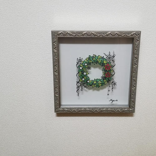 手描き額縁　幸運　絵画　原画　24㎝　クリスマス　冬　アクリル画　レジンアート可 ラッセン ミニアート「ボヤージュ オブ ザ ホクレア」額縁 2種