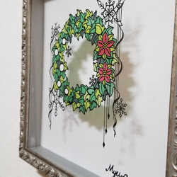 水彩アート「クリスマスリース」１点物、手描き、真筆。 水彩アート「クリスマスリース」1点物、手描き、真筆。 水彩